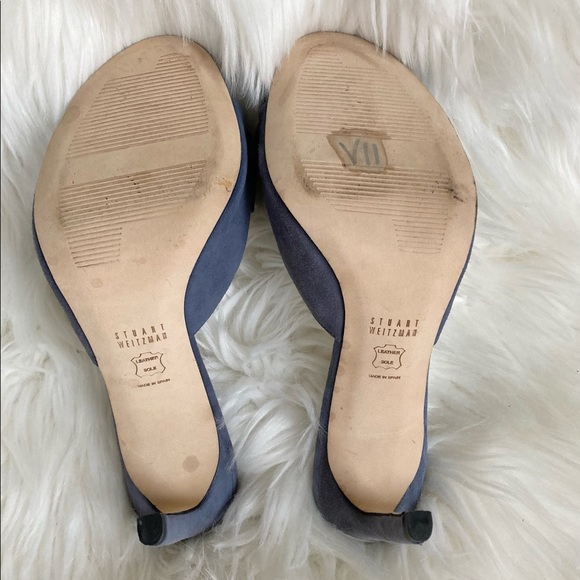 NEW Stuart Weitzman Bow Mule Stilettos Suede Periwinkle - Picture 6 of 9